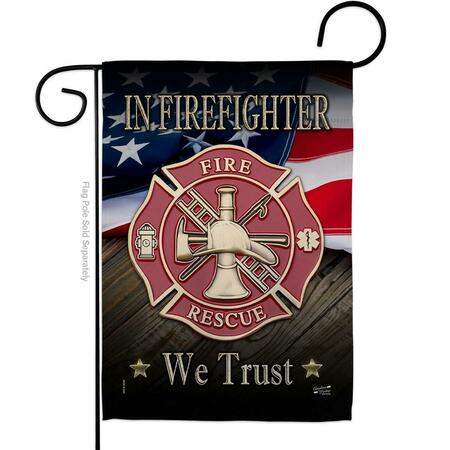 PATIO TRASERO 13 x 18.5 in. Firefighter We trust Garden Flag with Armed Forces Double-Sided  Vertical Flags PA3860572